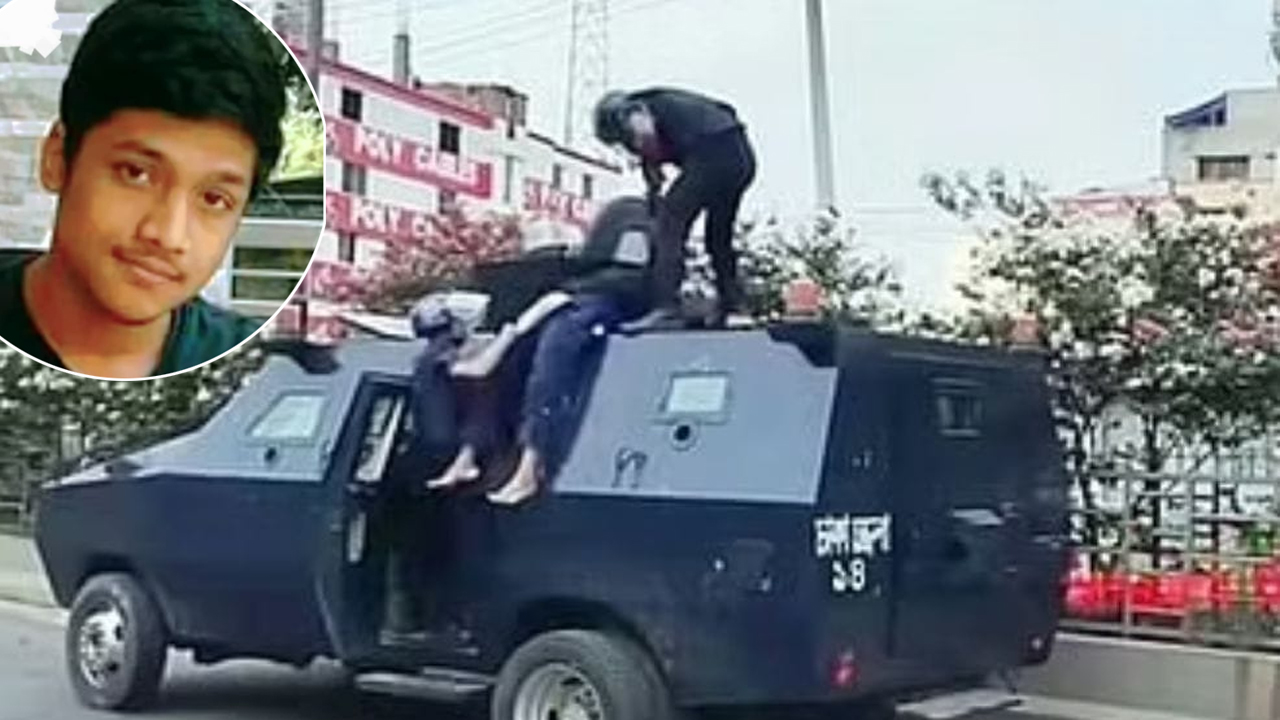 সাঁজোয়া যান থেকে ইয়ামিনকে নির্দয়ভাবে ফেলে দেয়ার দৃশ্য